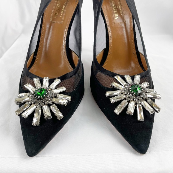 Aquazzura x Naty Abascal Kimiyah Suede Leather Crystal Heels Black EU 39 - Picture 3 of 12